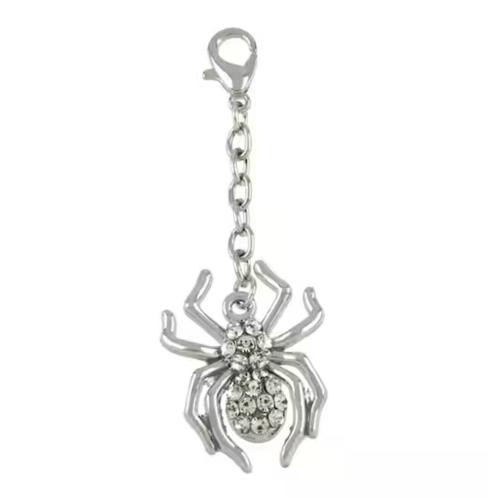Rhinestone Silver Spider Charm